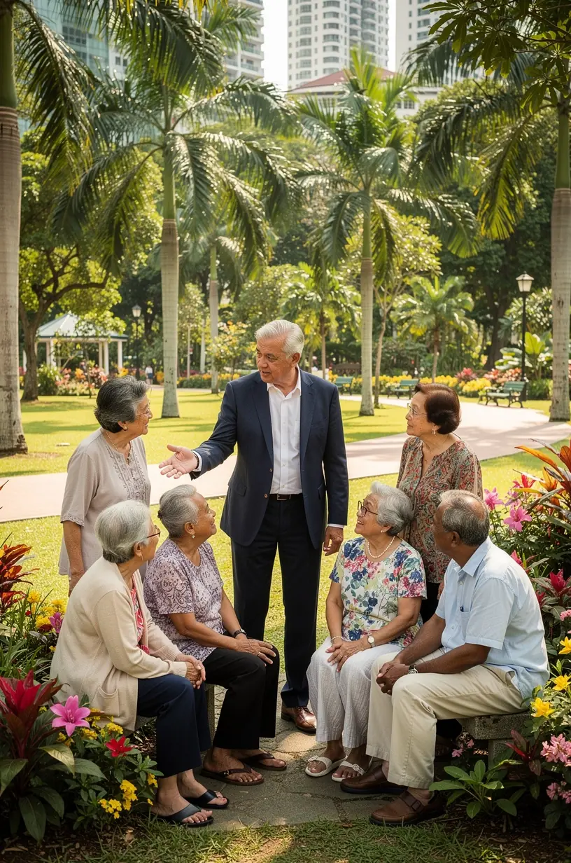 Senior couple reviewing insurance options with a professional advisor in a bright office setting