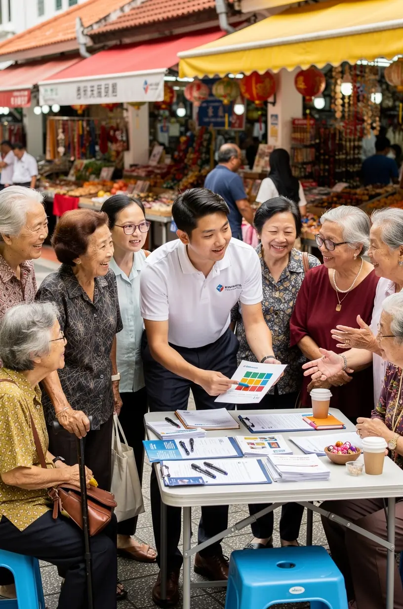 Group of diverse seniors attending an educational seminar about insurance planning and coverage.